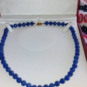 Lapis lazuli necklace with 14k solid gold and diamonds clasp